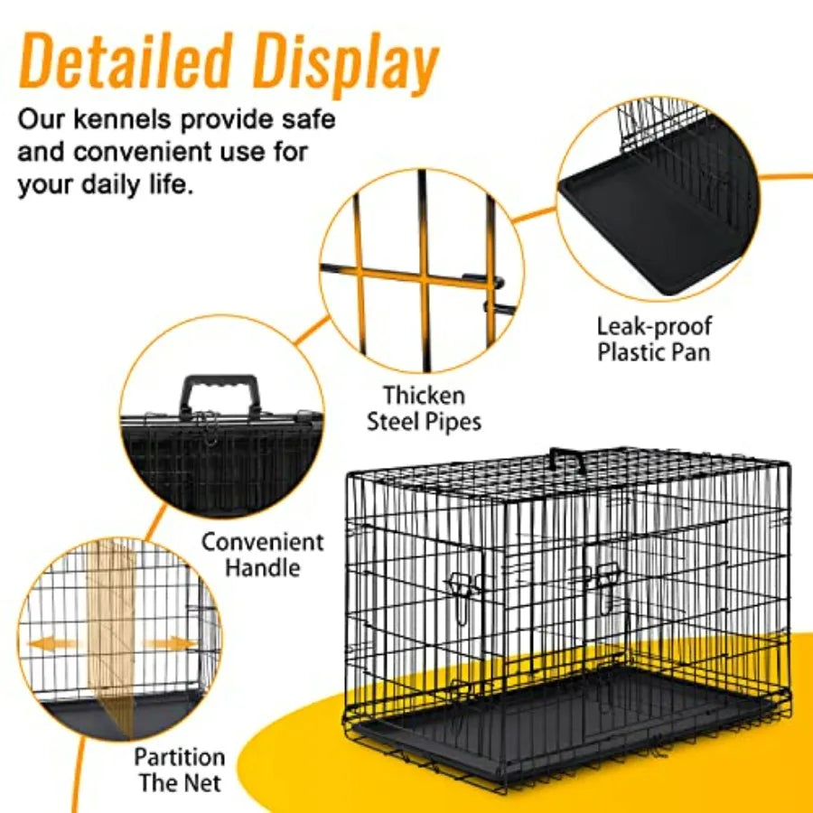 Medium Dog Folding Metal Wire Crate With Double Doors Divider