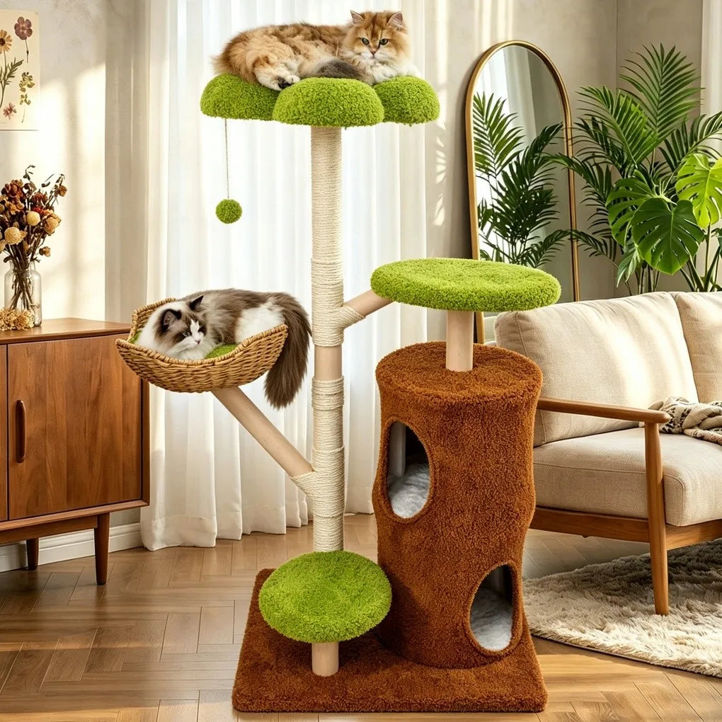 Borwart Double Tier Cat Tree Scratching Post and Activity Center