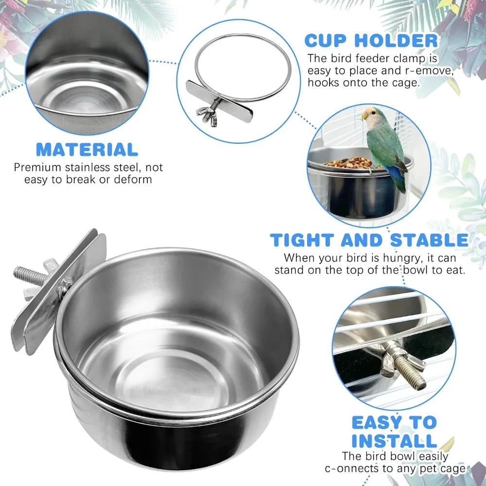 Two Pcs Plastic Bird Cage Feeder Cups For Pet Birds