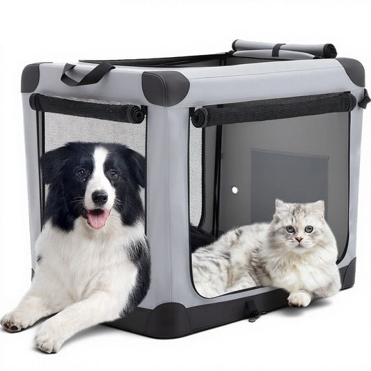 JHK Foldable Soft Dog Crate Kennel With Three Doors Indoors