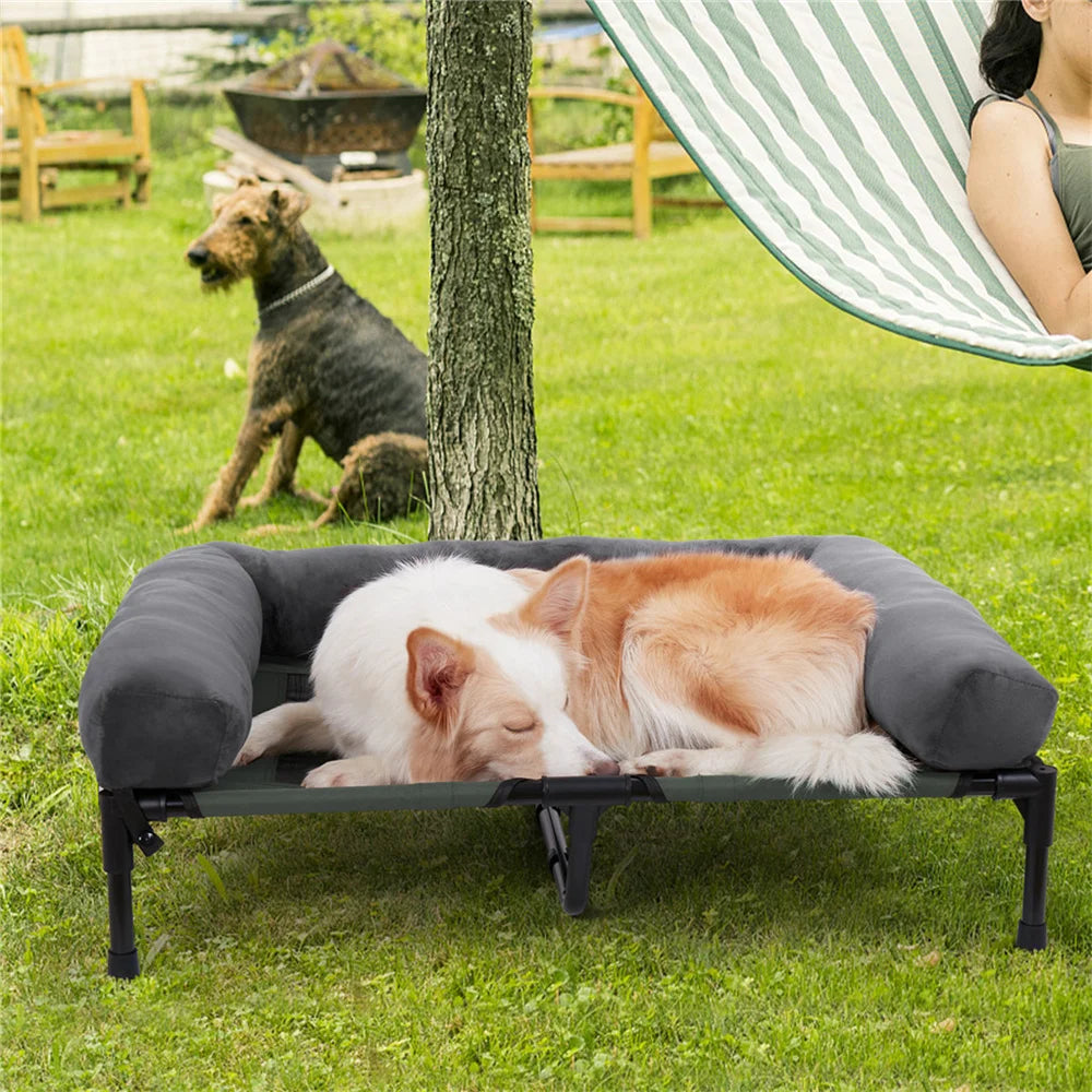 BORWART Outdoor Raised Dog Bed With Cooling Breathable Mat Plush