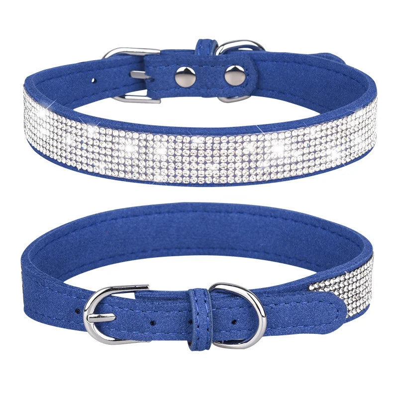 Bling Rhinestone Leather Dog Cat Collar