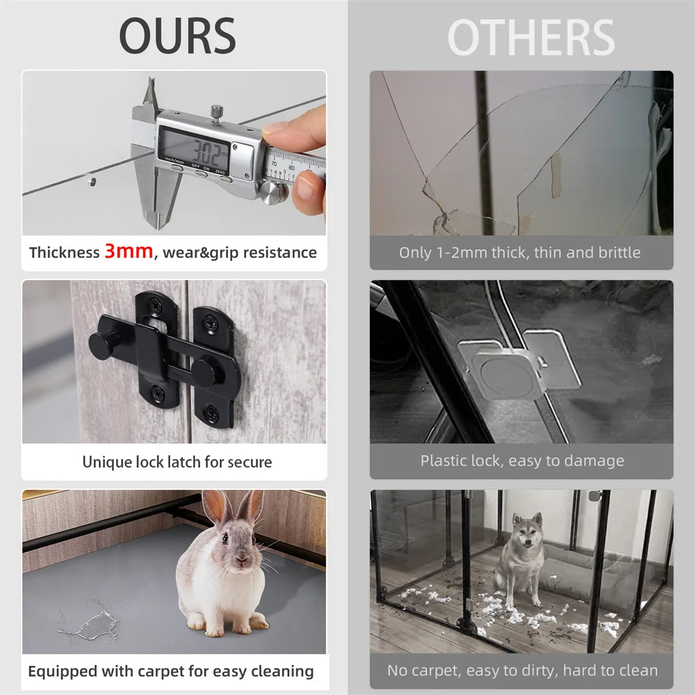 Borwart Tempered Glass Dog Playpen With Waterproof Mat And Rails