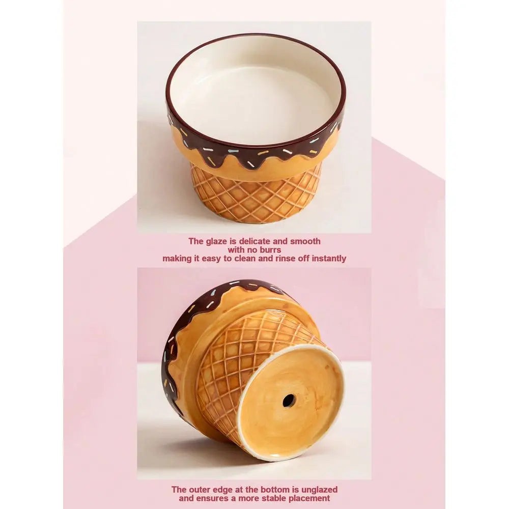 Ceramic Elevated Pet Bowl With Ice Cream Design Anti Tilt