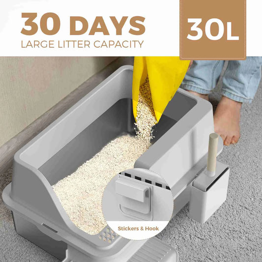 HURRISE Cat Litter Box Stainless Steel Tray With Plastic Cover