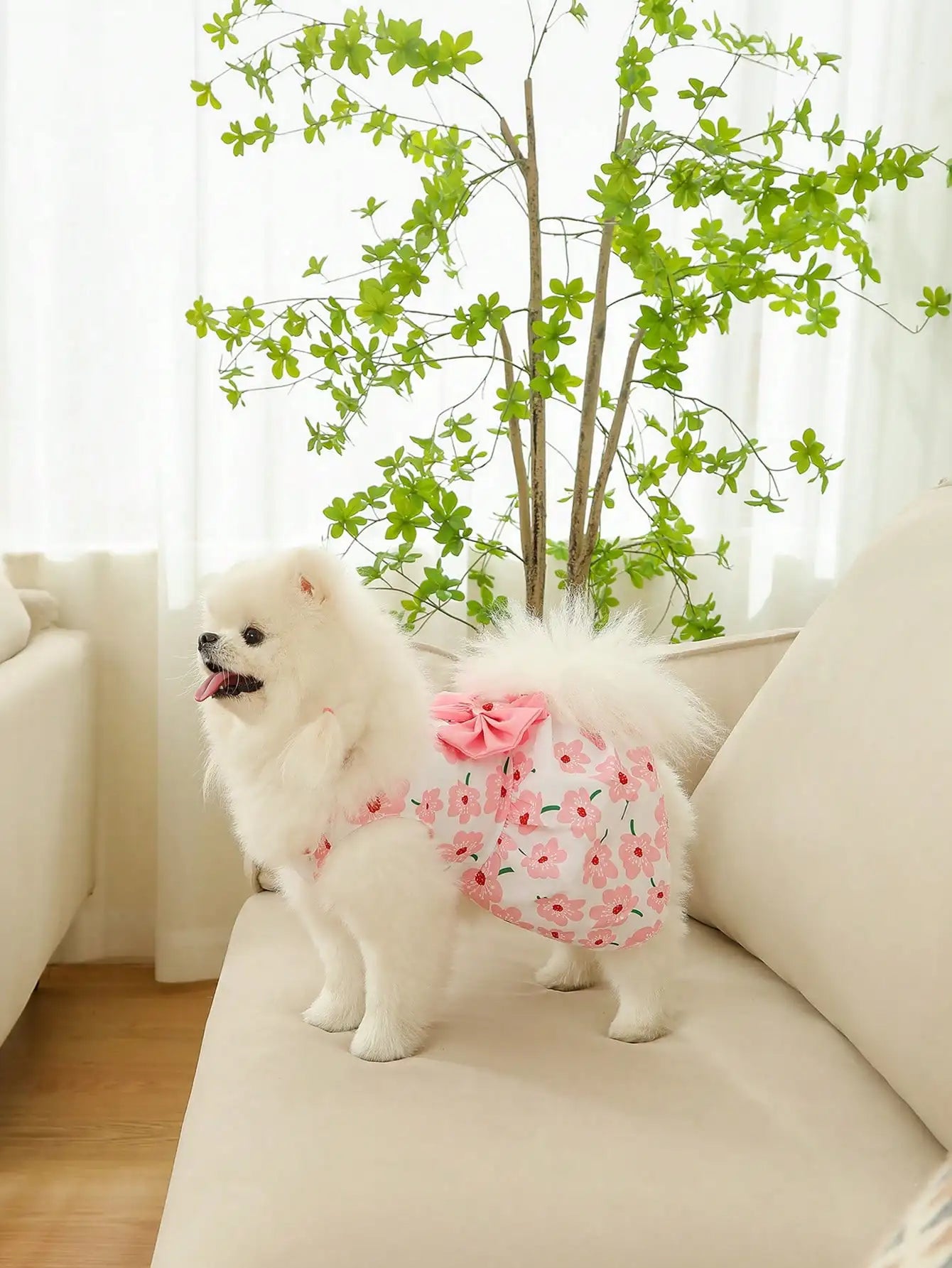 Strawberry Print Bow Decor Dog Dress For Christmas Holidays