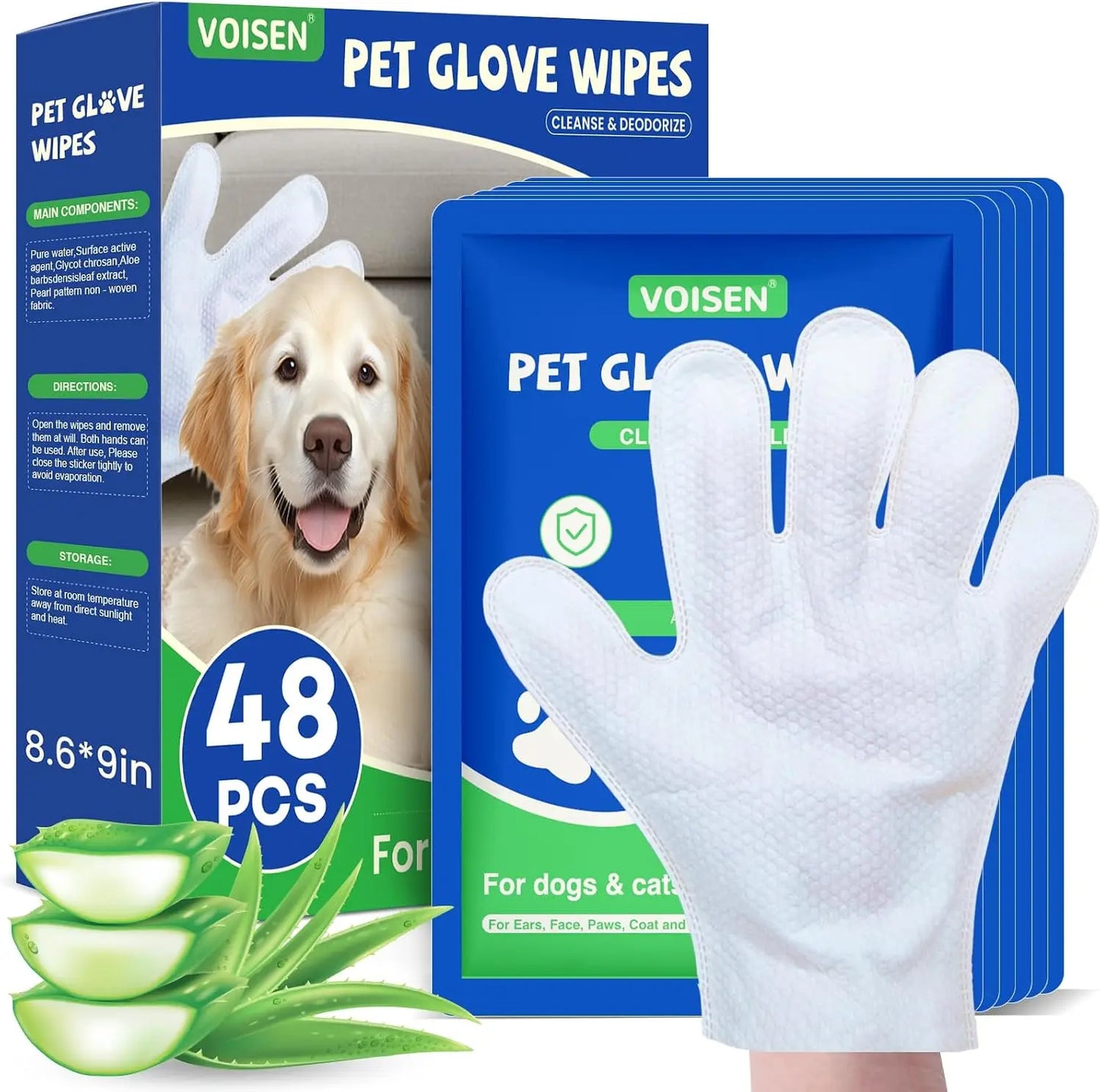Pet Glove Wipes For Dogs And Cats, Unscented Grooming Towelettes