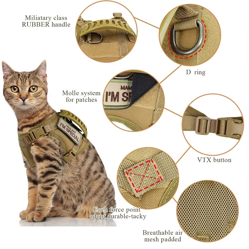 Tactical Cat Harness And Leash Set With Handle For Pets