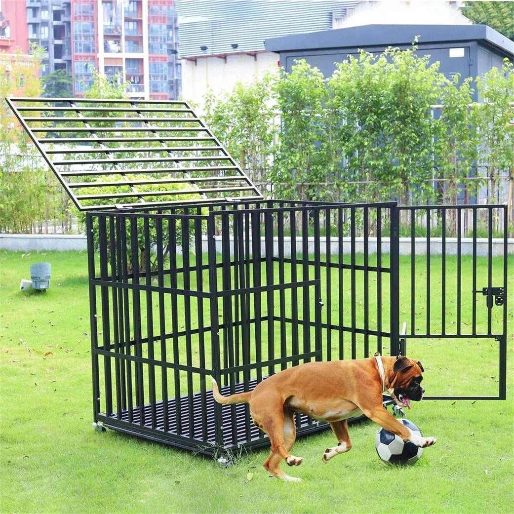 BINGOPAW Heavy-Duty 3-Door Metal Dog Crate With Wheels
