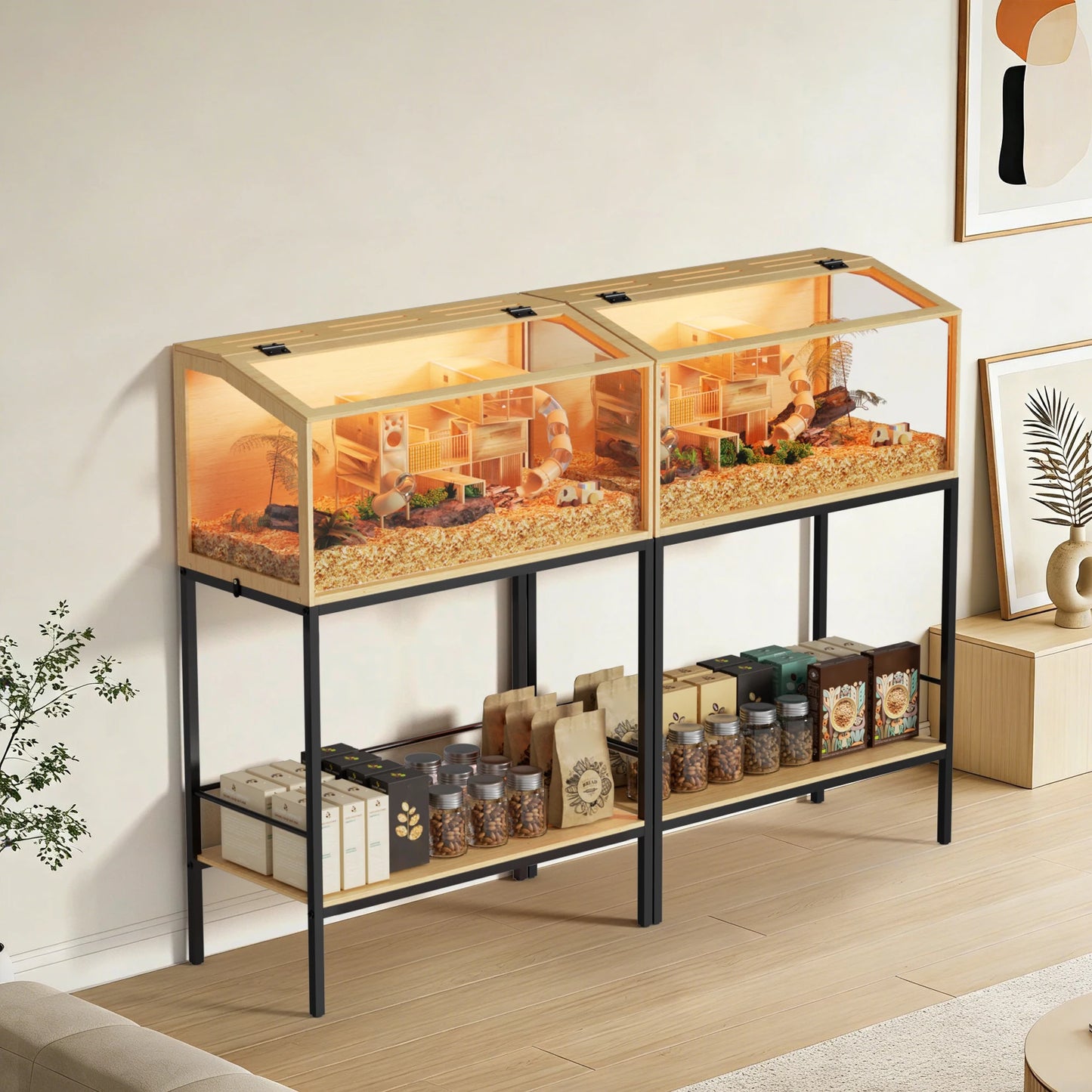 Wooden Hamster Cage With Built In LED Light Habitat