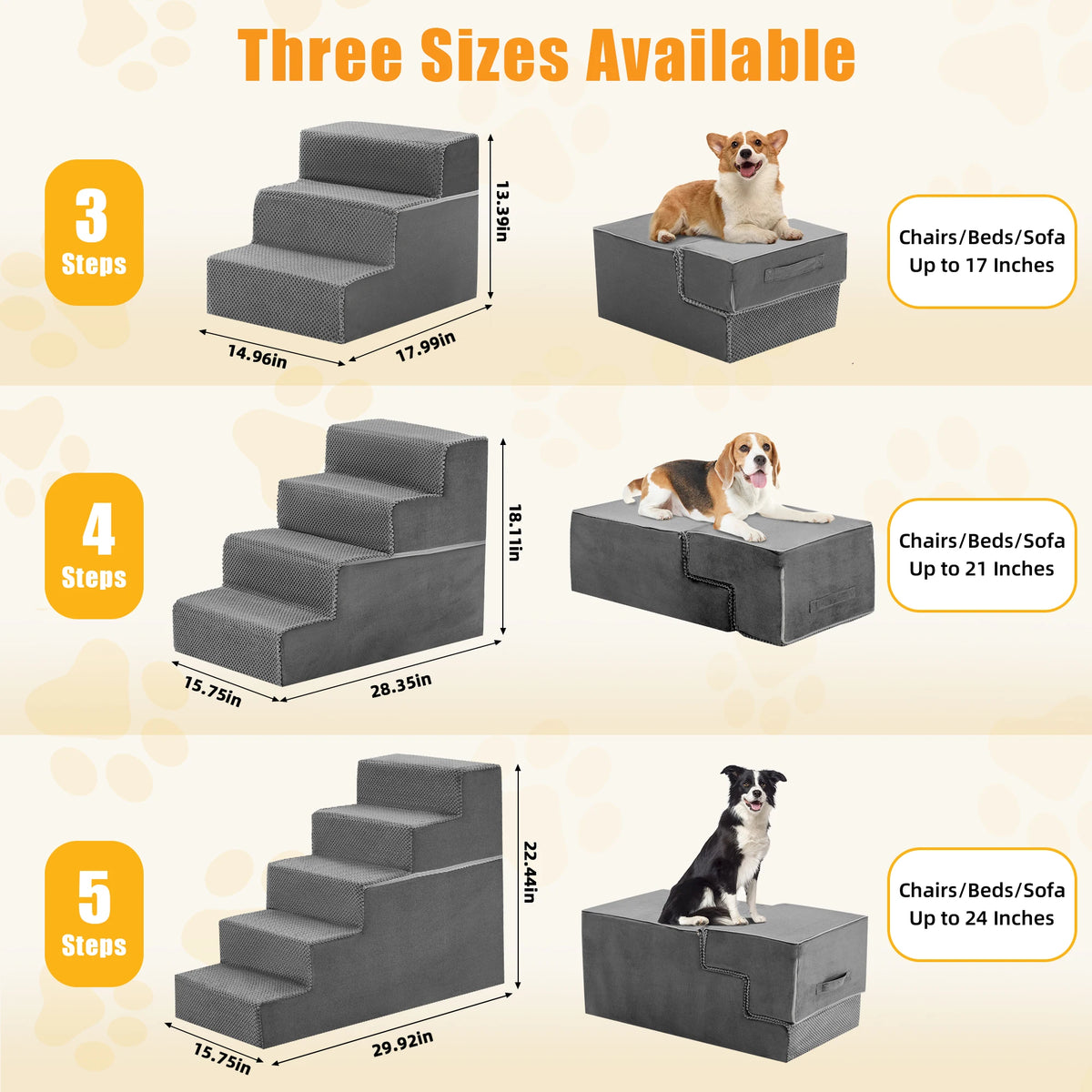 Right Angled Foam Dog Stairs Ramp 3-5 Steps Non Slip