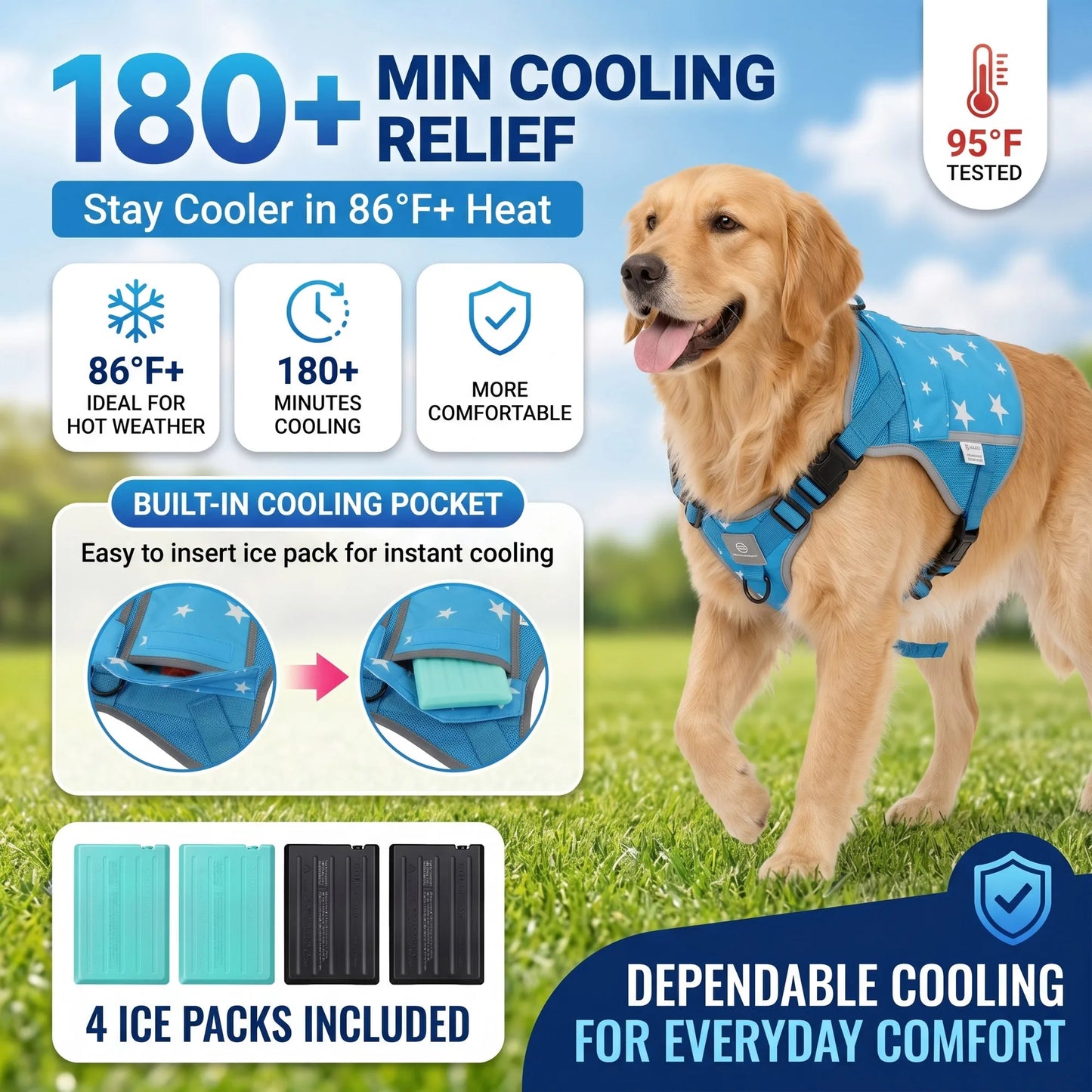 Dog Cooling Vest Harness for Outdoor Walking and Training