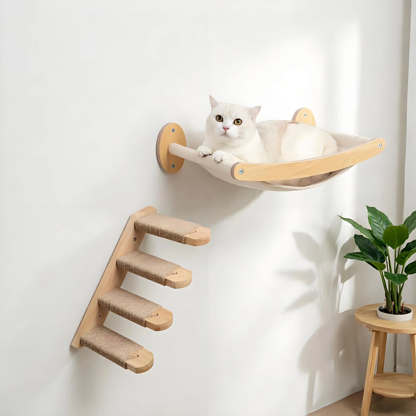 CWV Wall Mounted Cat Climbing Platform With Hammock Sisal Rope