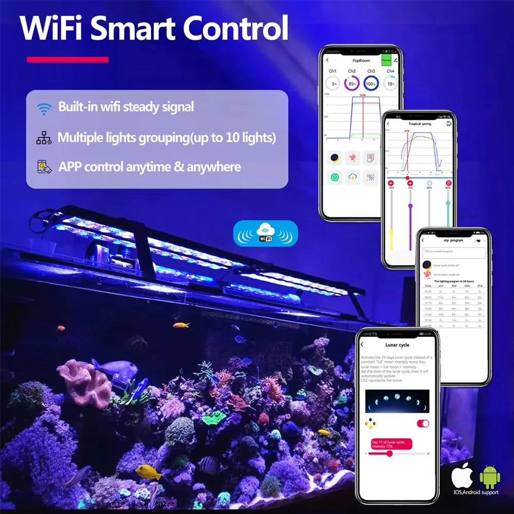 PopBloom WiFi LED Aquarium Light Full Spectrum Reef Corals Lamp