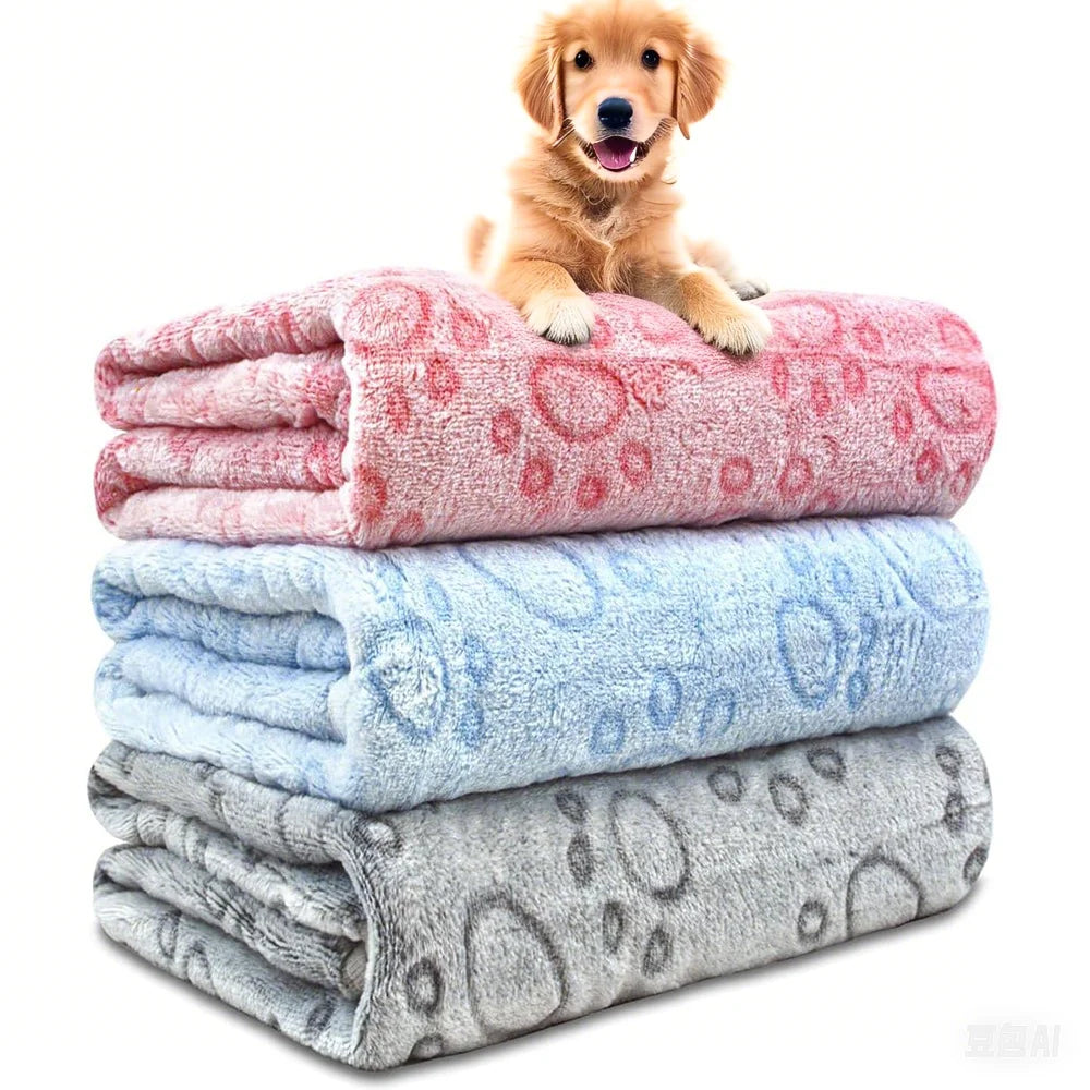 Ultra-Soft Paw Print Dog Blankets, Cozy, Machine Washable