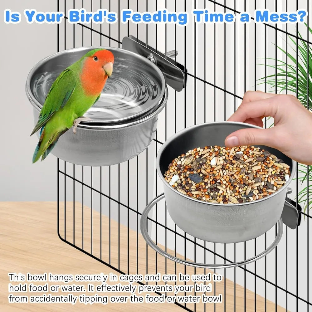 Two Pcs Plastic Bird Cage Feeder Cups For Pet Birds