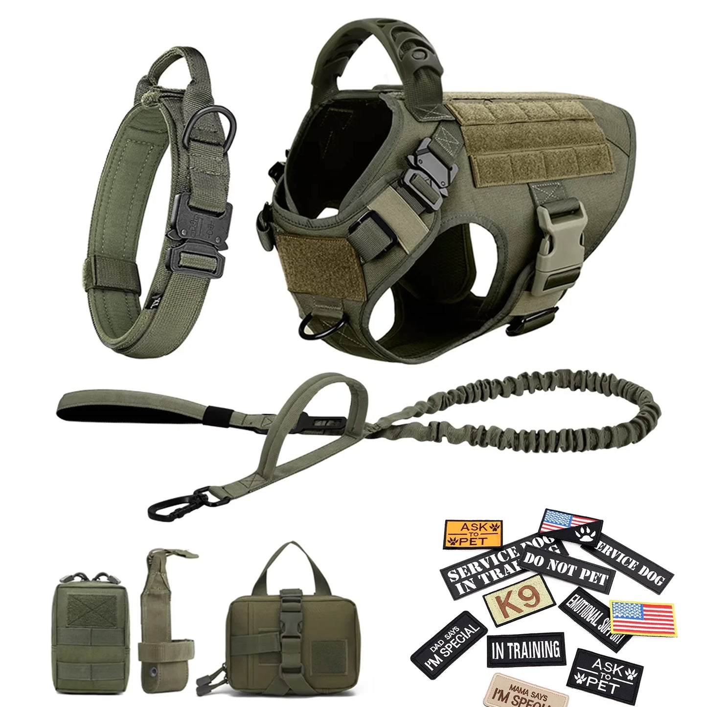 Military Large Dog Harness Vest Kit With Leash Patches Malinois