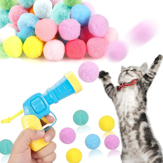 Cat Ball Launcher Toy Set With Plush Balls Interactive Toy