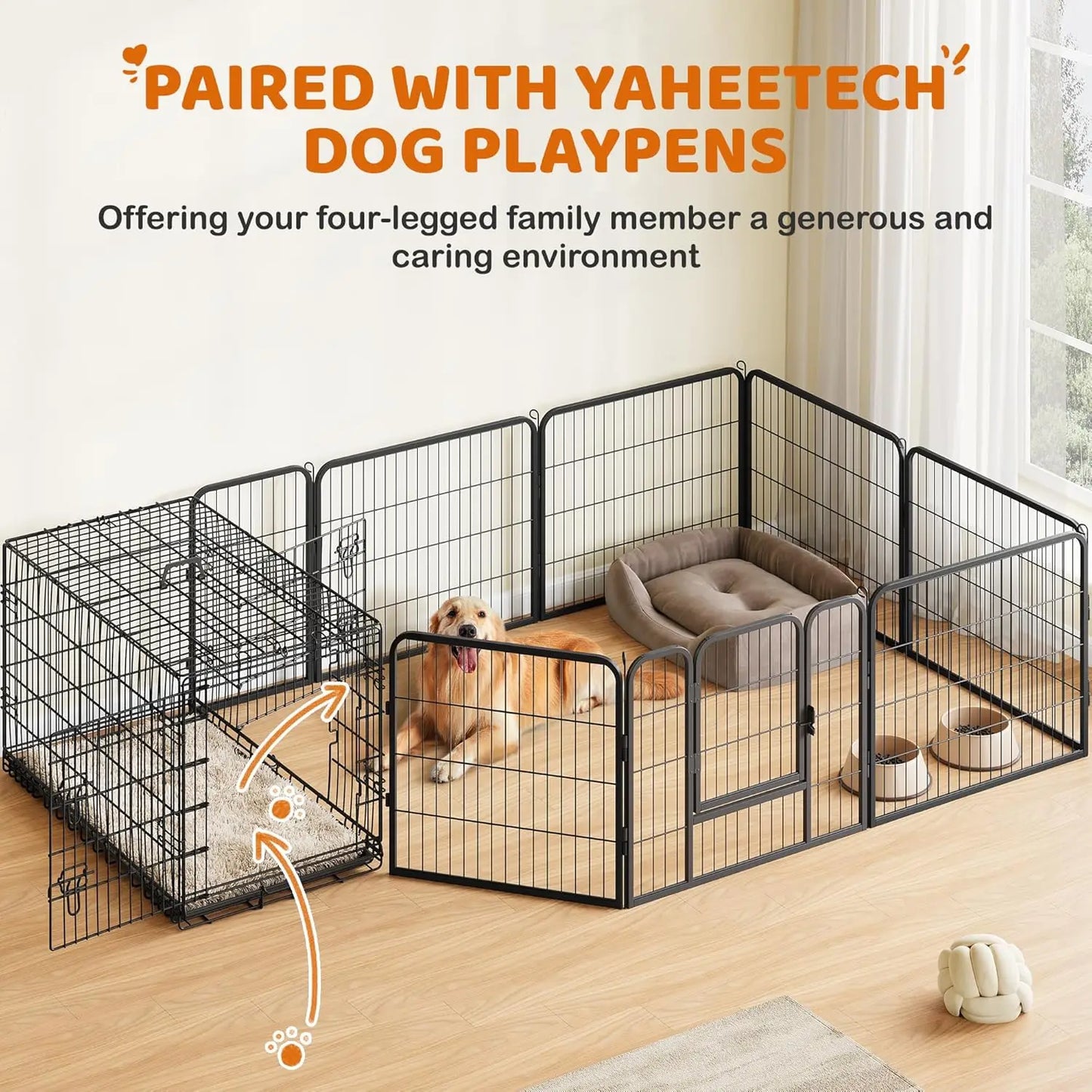Dog Crate With Divider Collapsible Metal Kennel With Removable Tray