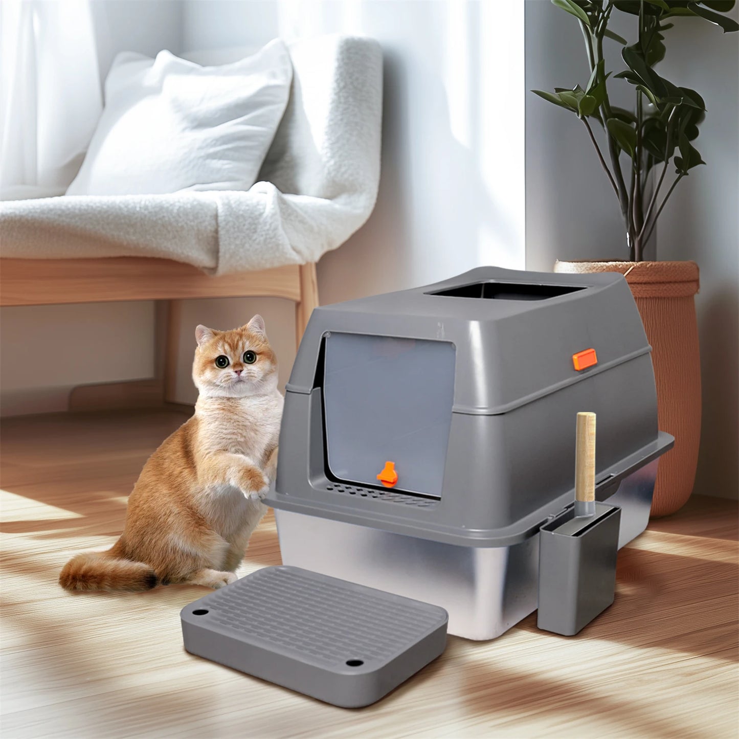 Stainless Steel Cat Litter Box With Lid For Large Cats