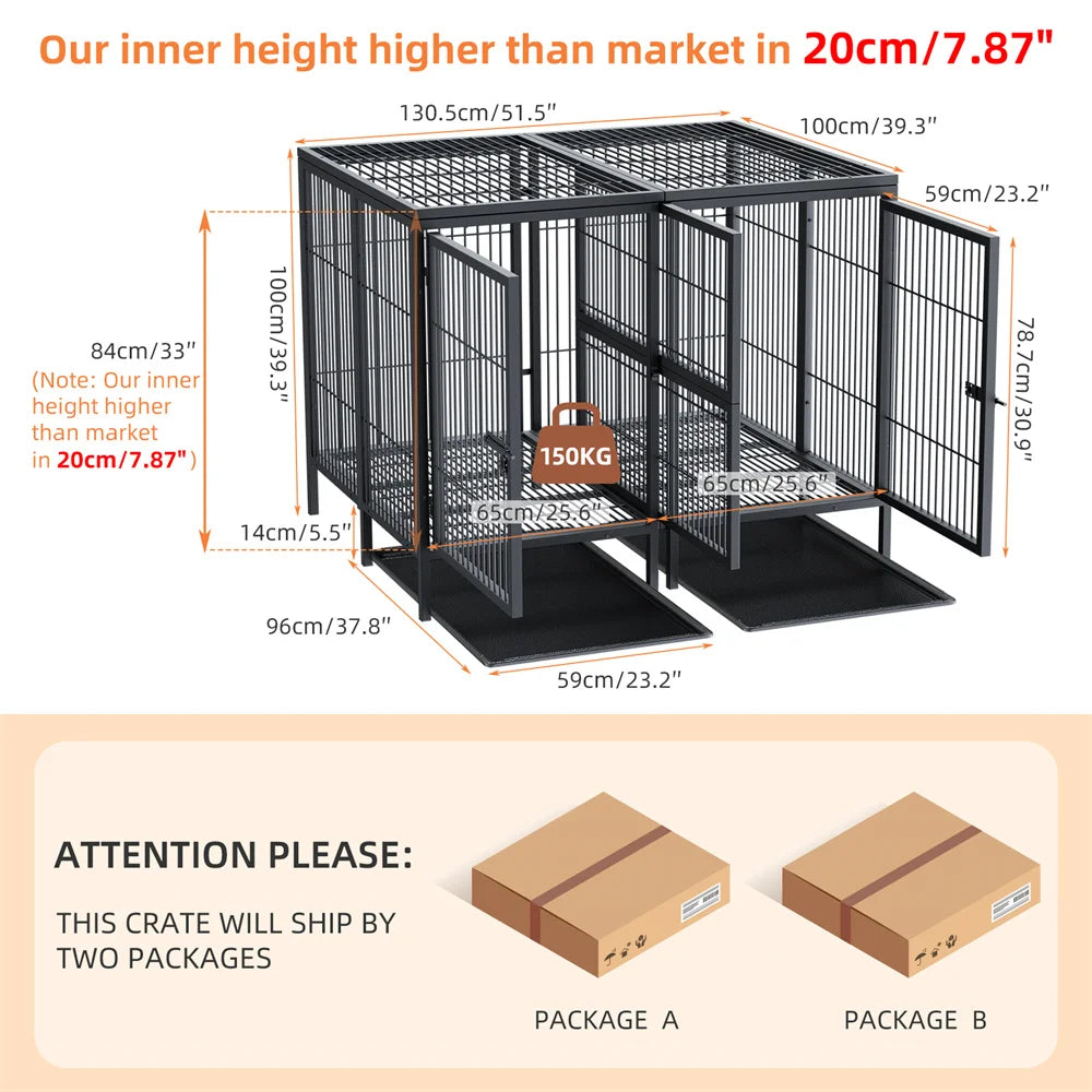 BORWART Heavy Duty Two Dog Crate With Removable Divider Panel