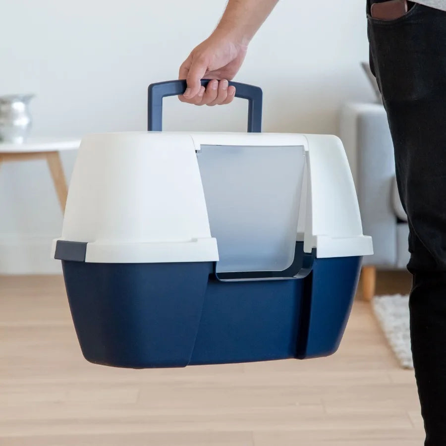 Corner Cat Litter Box With Enclosed Lid Design And Buckles