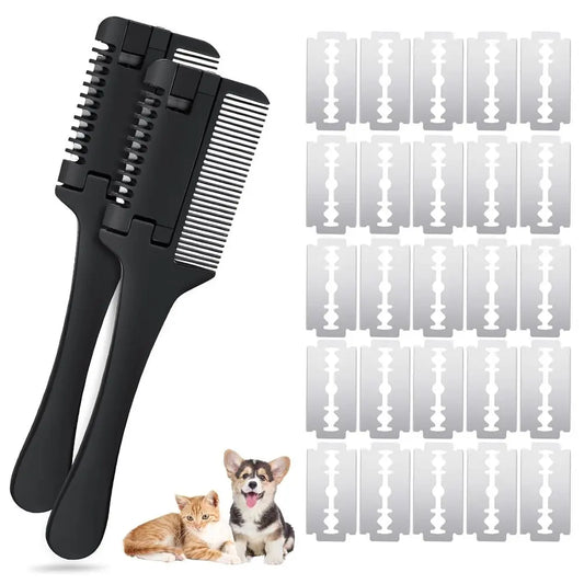 Grooming Two Combs for Dogs and Cats With Twenty Blades