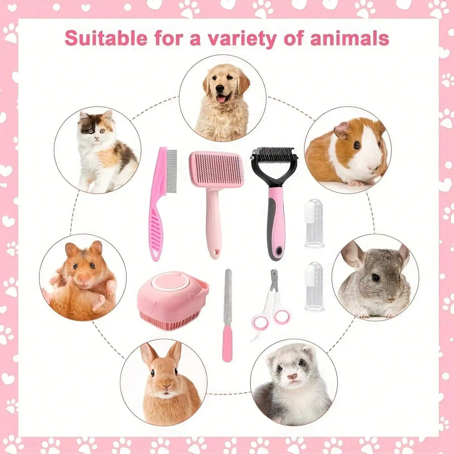 Pet Grooming Kit Nail Clippers Flea Comb And Dental Toothbrush