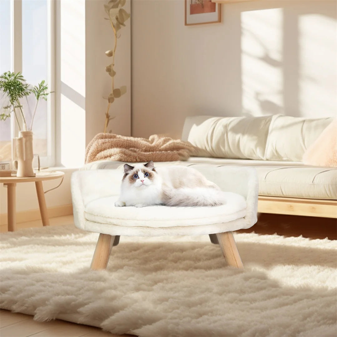 BINGOPAW Luxury Plush Cat Bed Nest Chair With Wood Legs