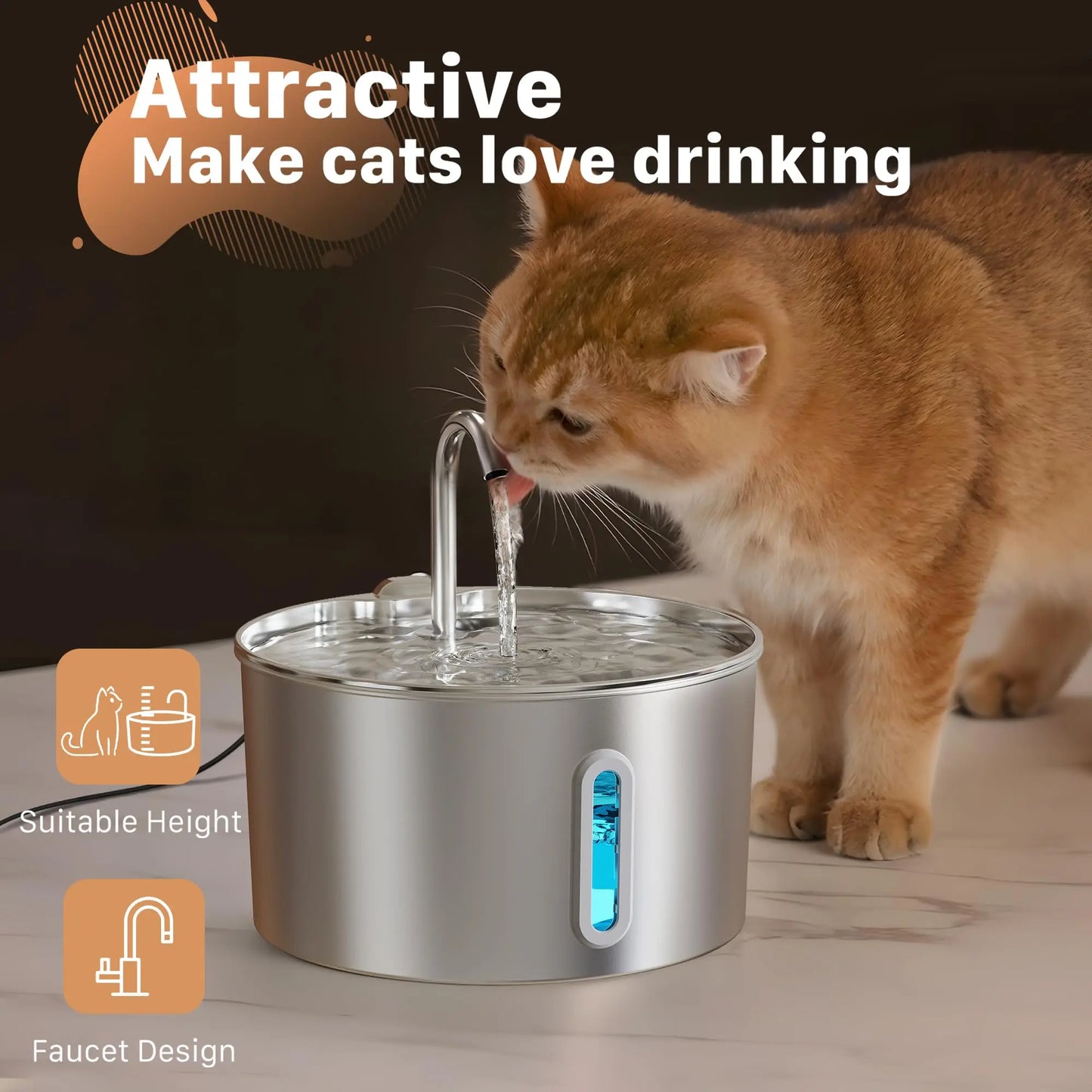 Automatic Stainless Steel Pet Water Fountain With Window