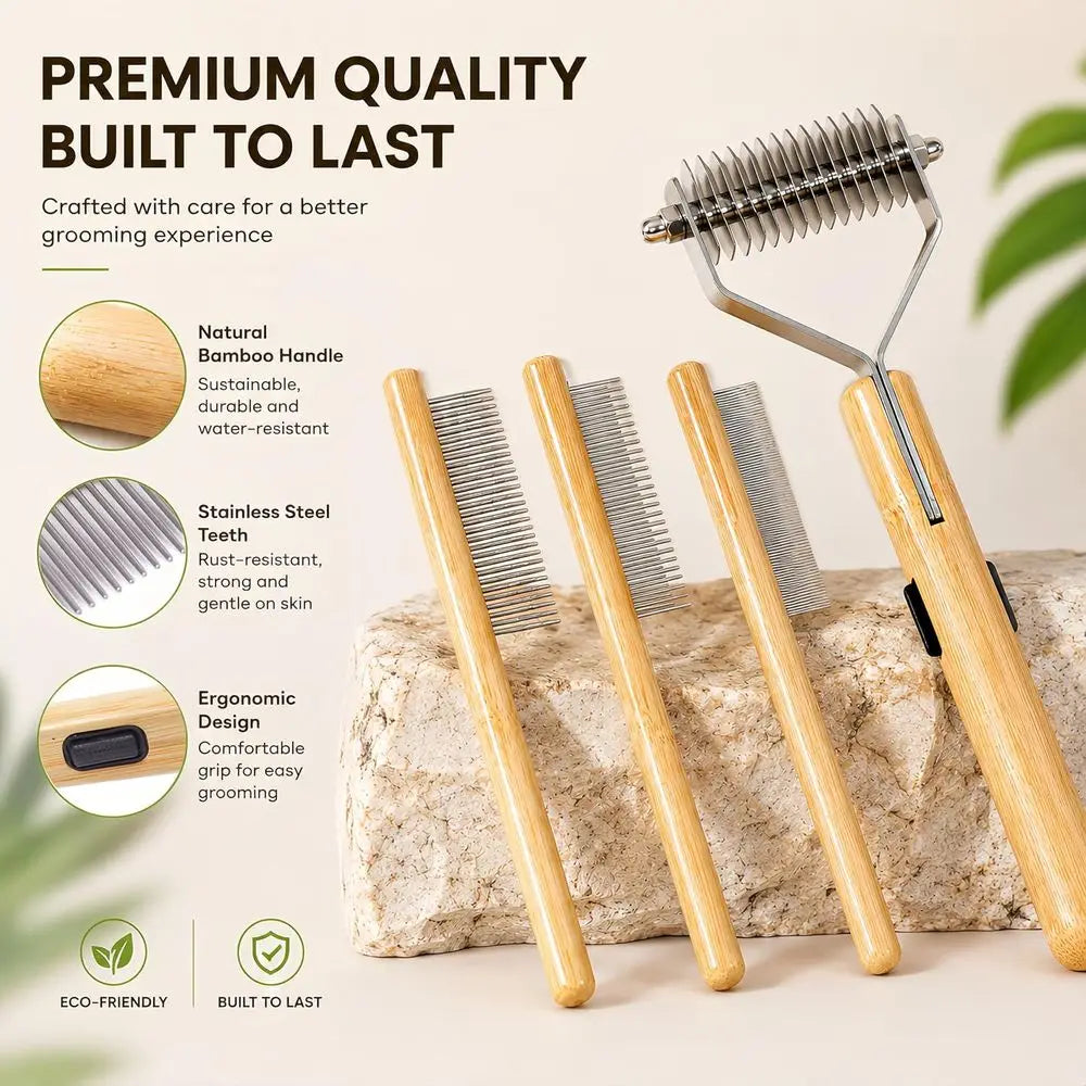 4-In-1 Pet Grooming Kit For Medium To Long Haired Cats And Dogs