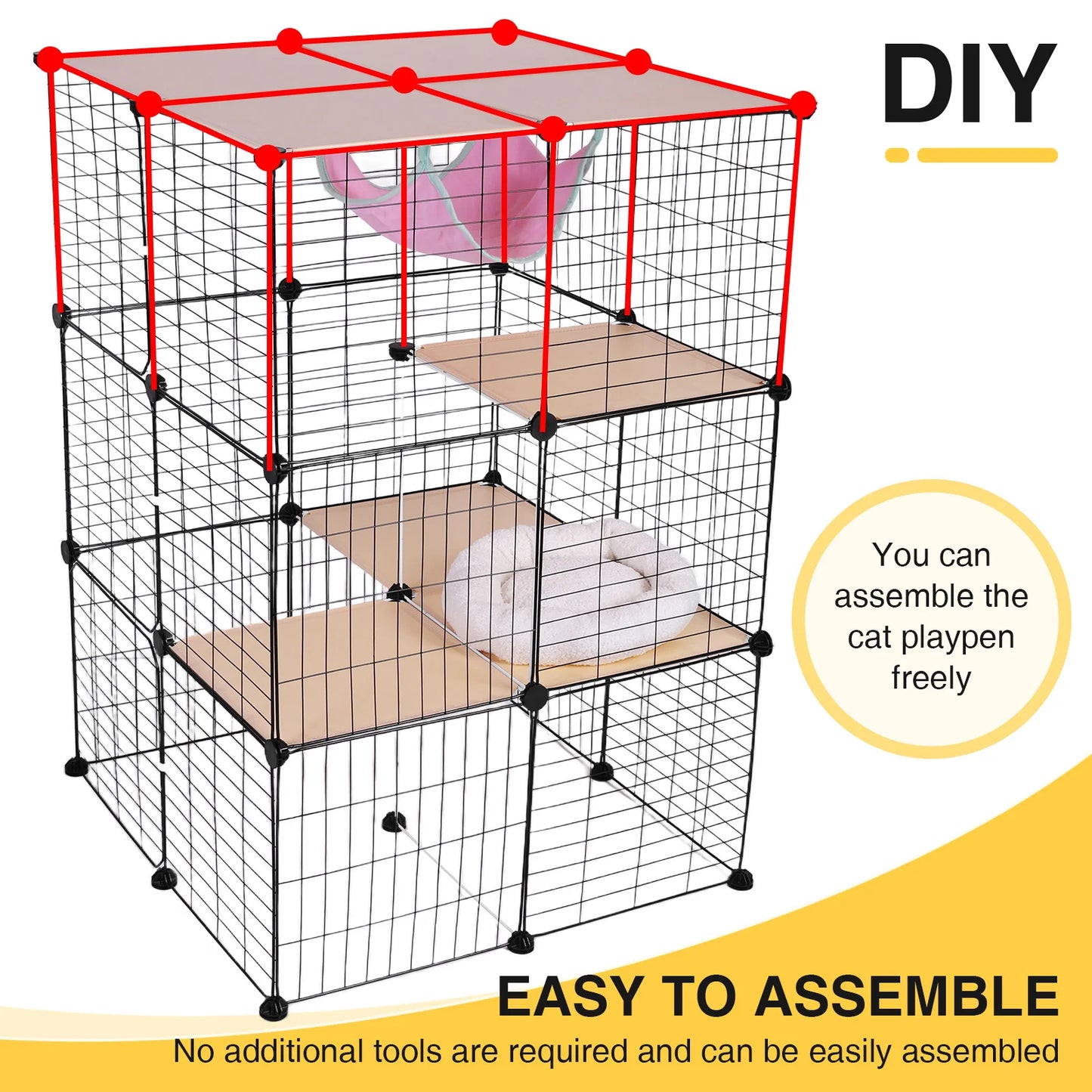 3-Tier Detachable Cat Cage With Hammock And Bed Enclosure