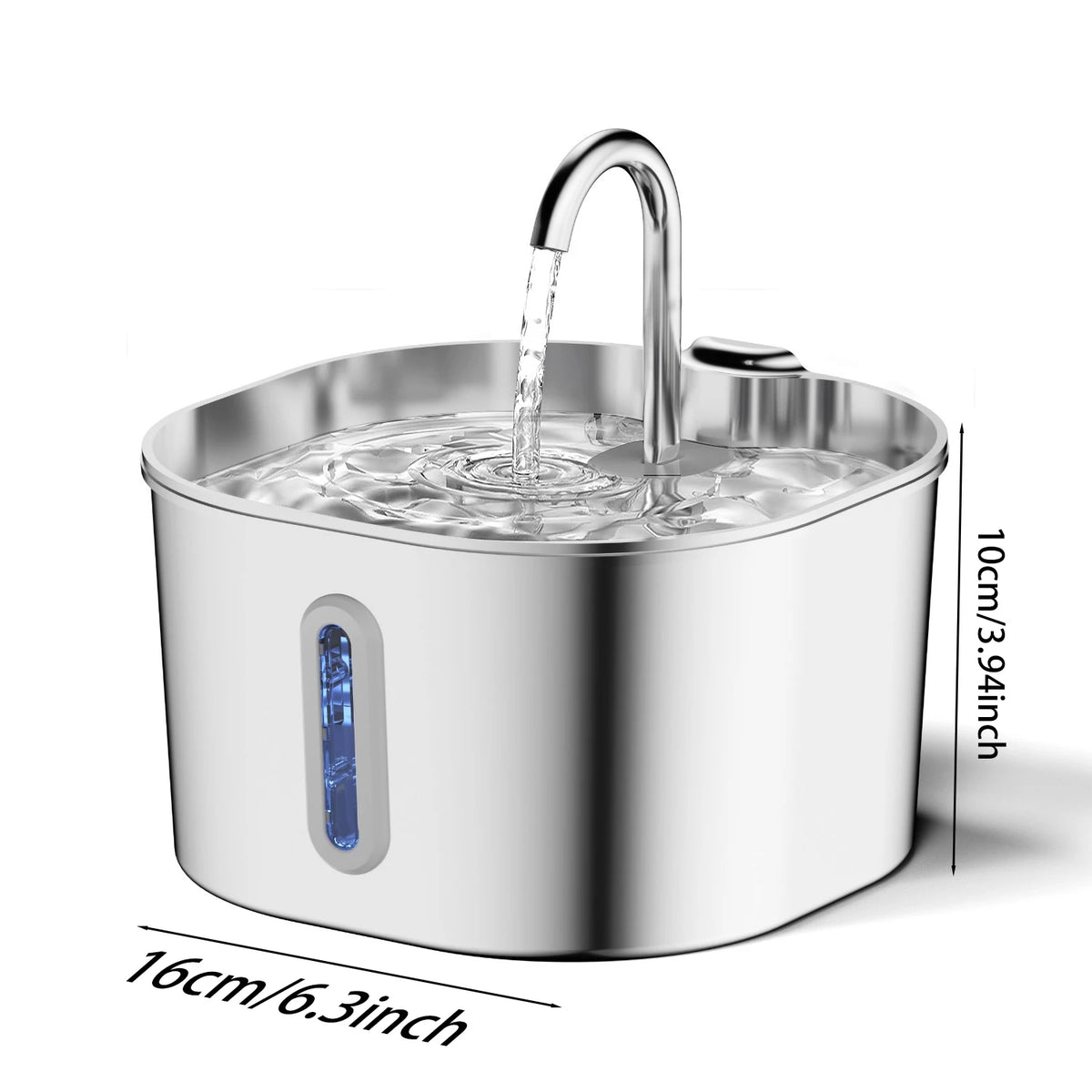 Stainless Steel Cat Water Fountain With LED Window