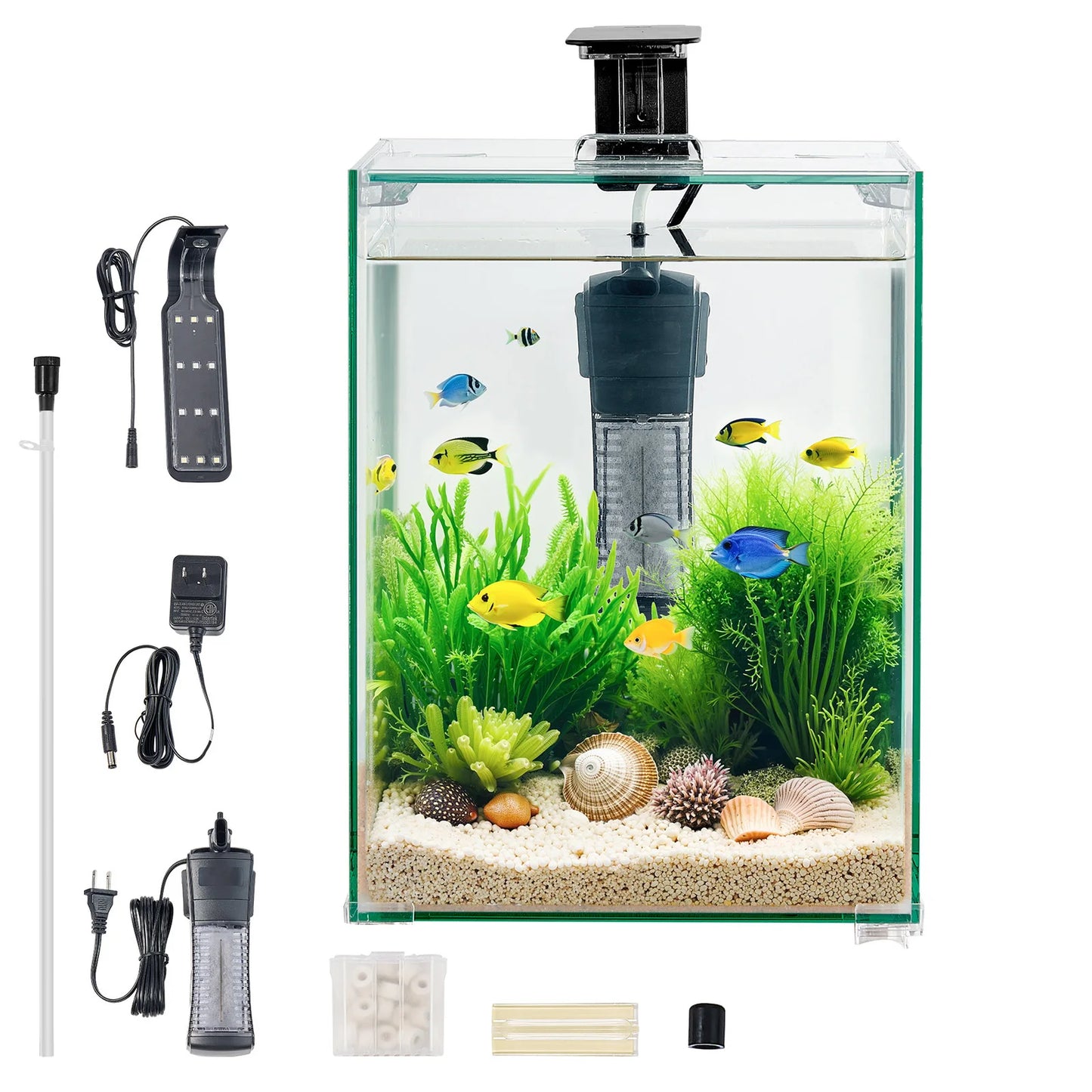 SucceBuy Glass Aquarium With Adjustable Three Color Lighting Self Cleaning