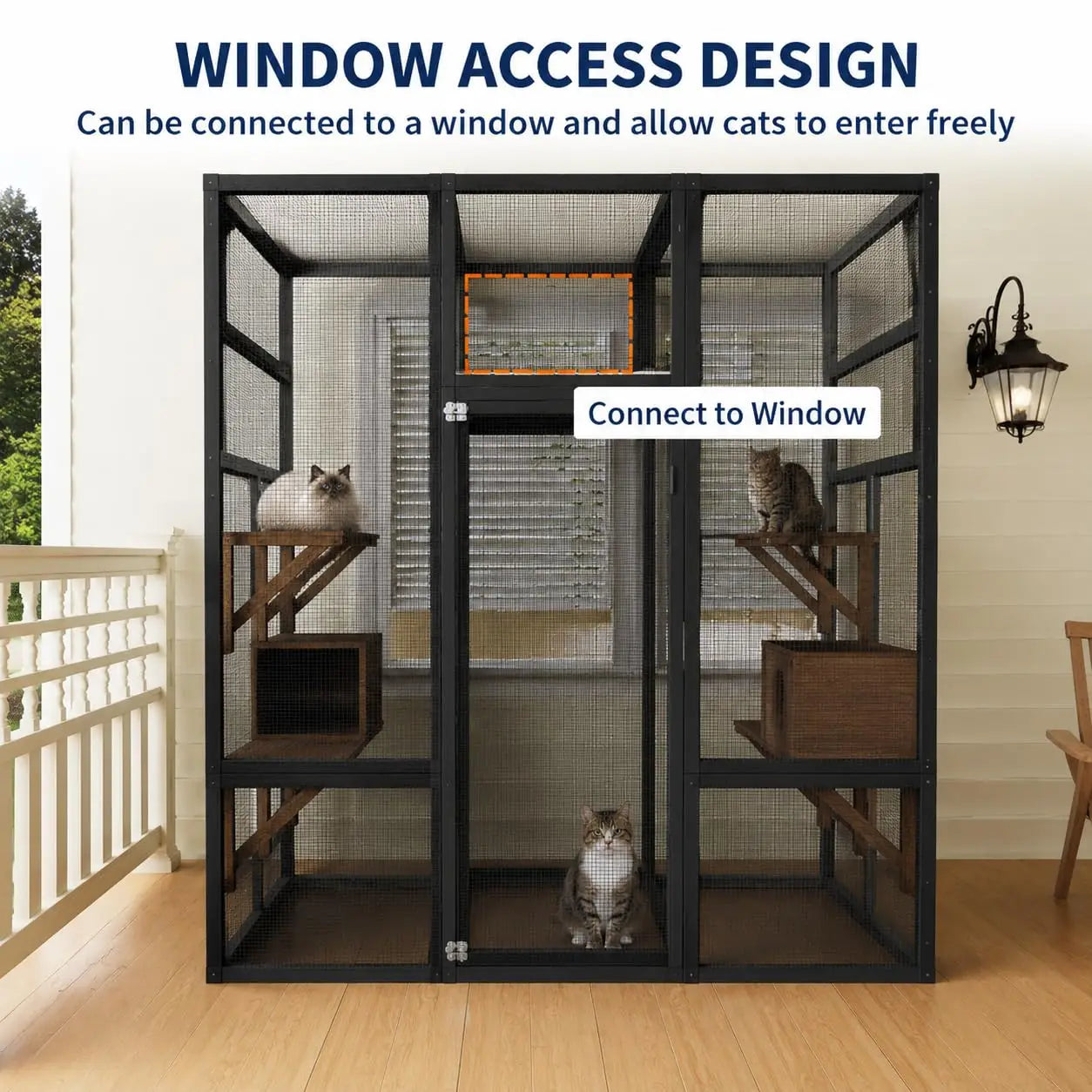 HiMISS Outdoor Wooden Catio Enclosure With Durable Roof And Rest Platforms