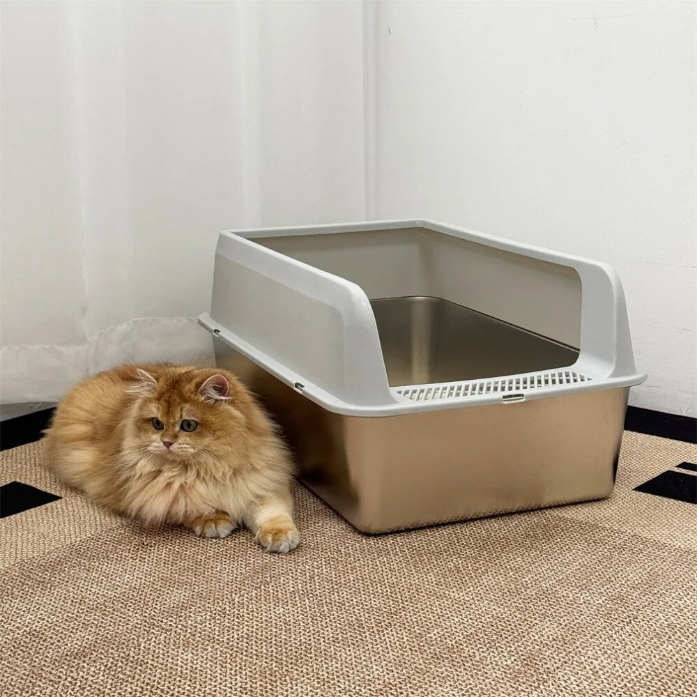 Stainless Steel Cat Litter Box High Sided Semi Open