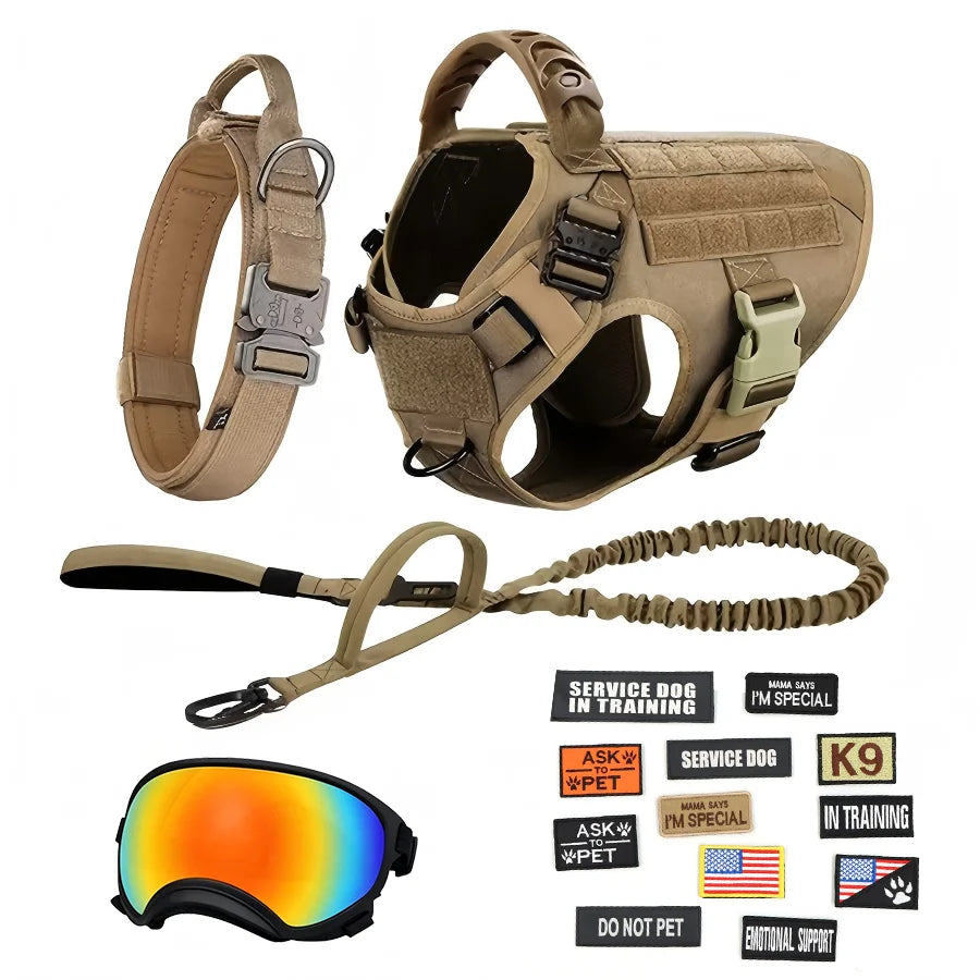 Tactical Dog Harness Vest With Leash Velcro Patches And Sunglasses