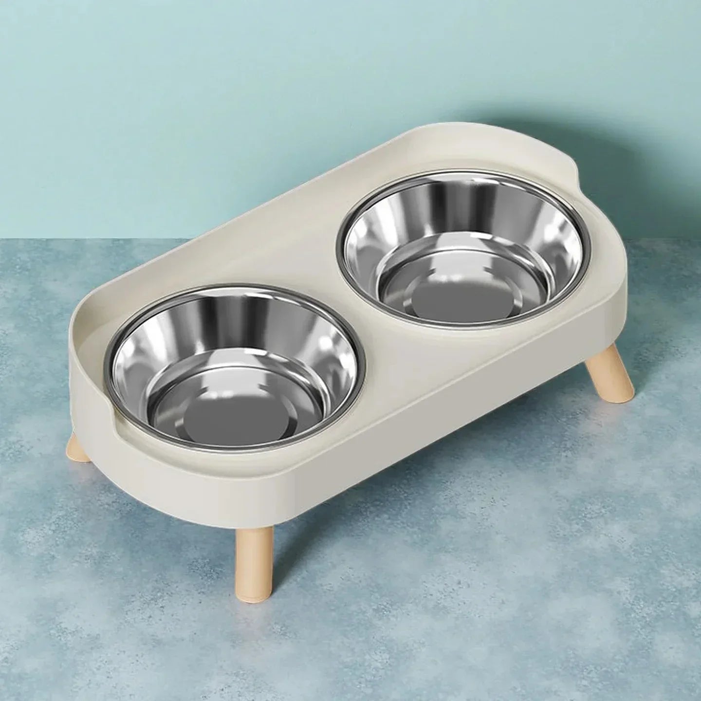 Colorful Elevated Pet Feeder With Neck Support And Dual Bowls