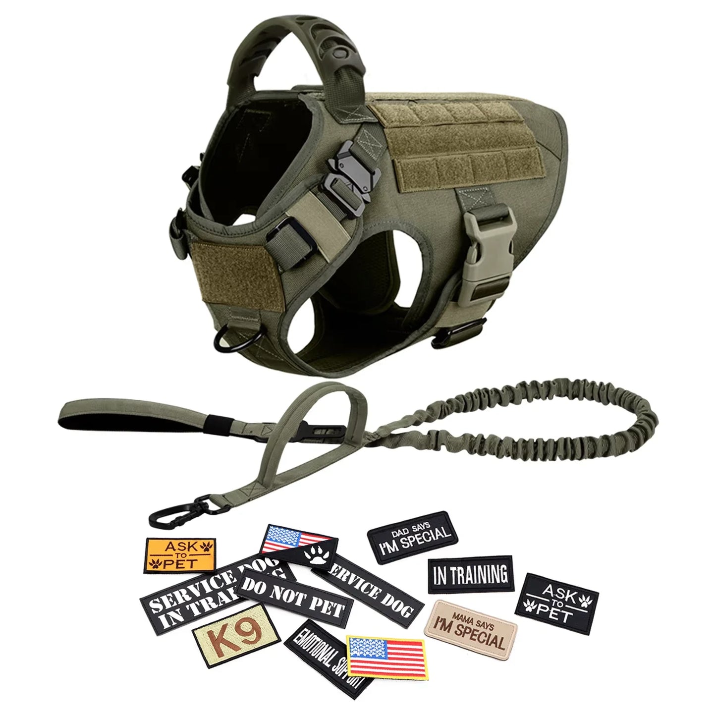 Military Large Dog Harness Vest Kit With Leash Patches Malinois