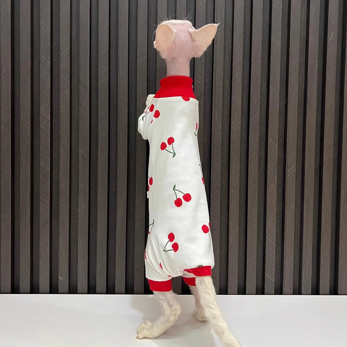 Cartoon Cherry Print Cat Vest For Hairless Sphynx Cats