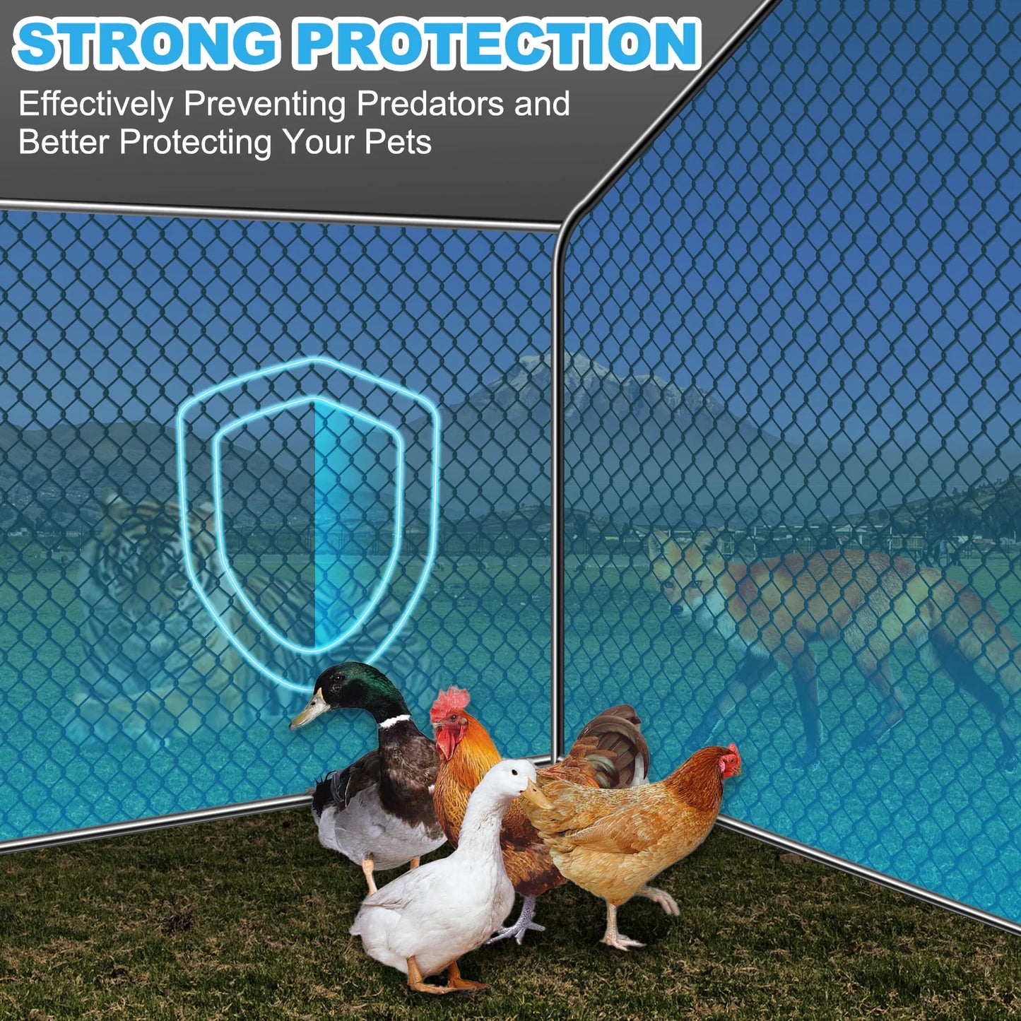 Teousev Walk In Metal Chicken Coop With Roof And Hex Mesh