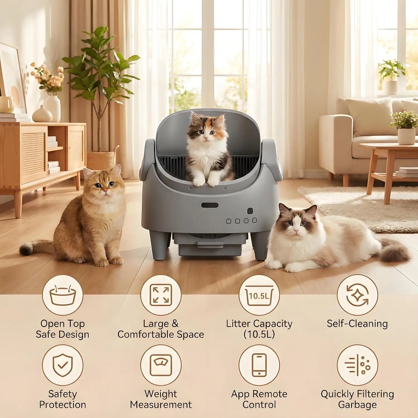 HiMISS Smart Open Automatic Cat Litter Box Self Cleaning WiFi