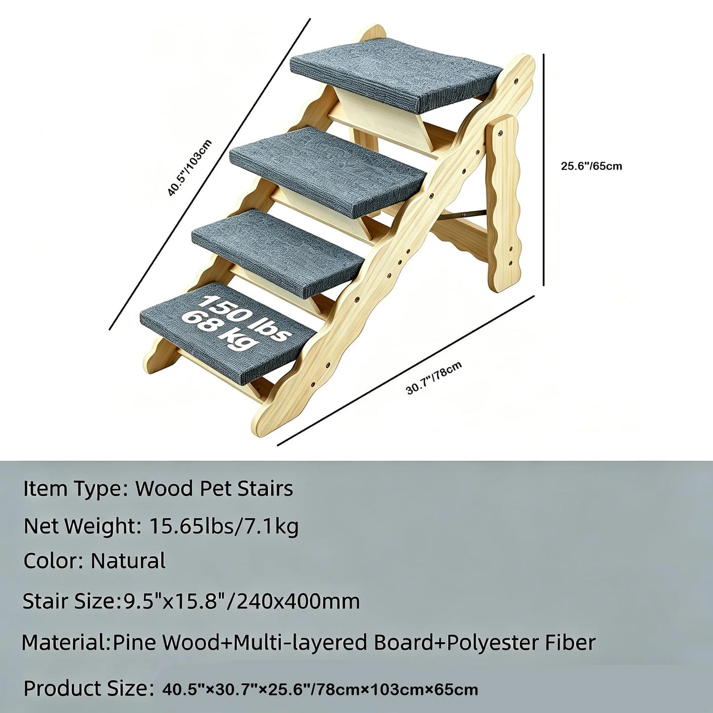 DishyKooker Two In One Wooden Pet Stairs Folding Ramp