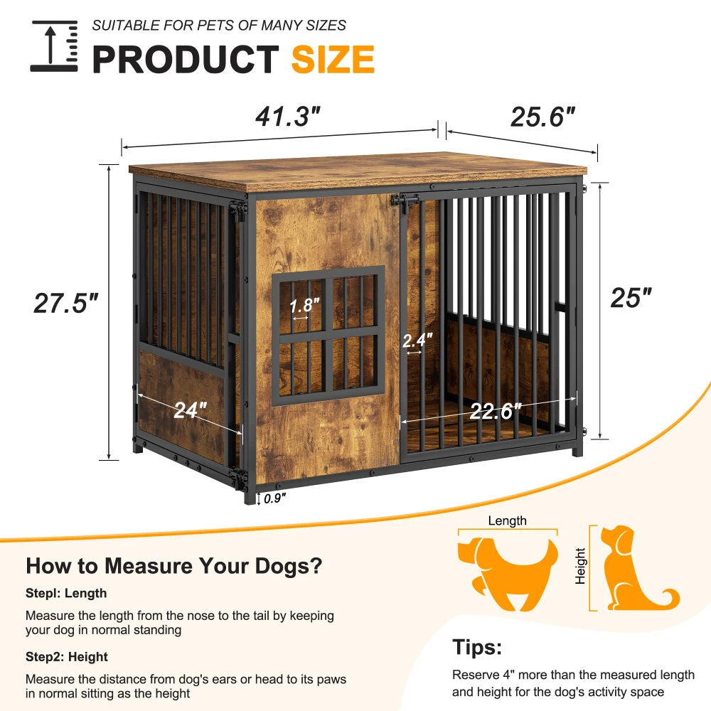 Indoor Wooden Metal Dog Crate Furniture With Storage Top