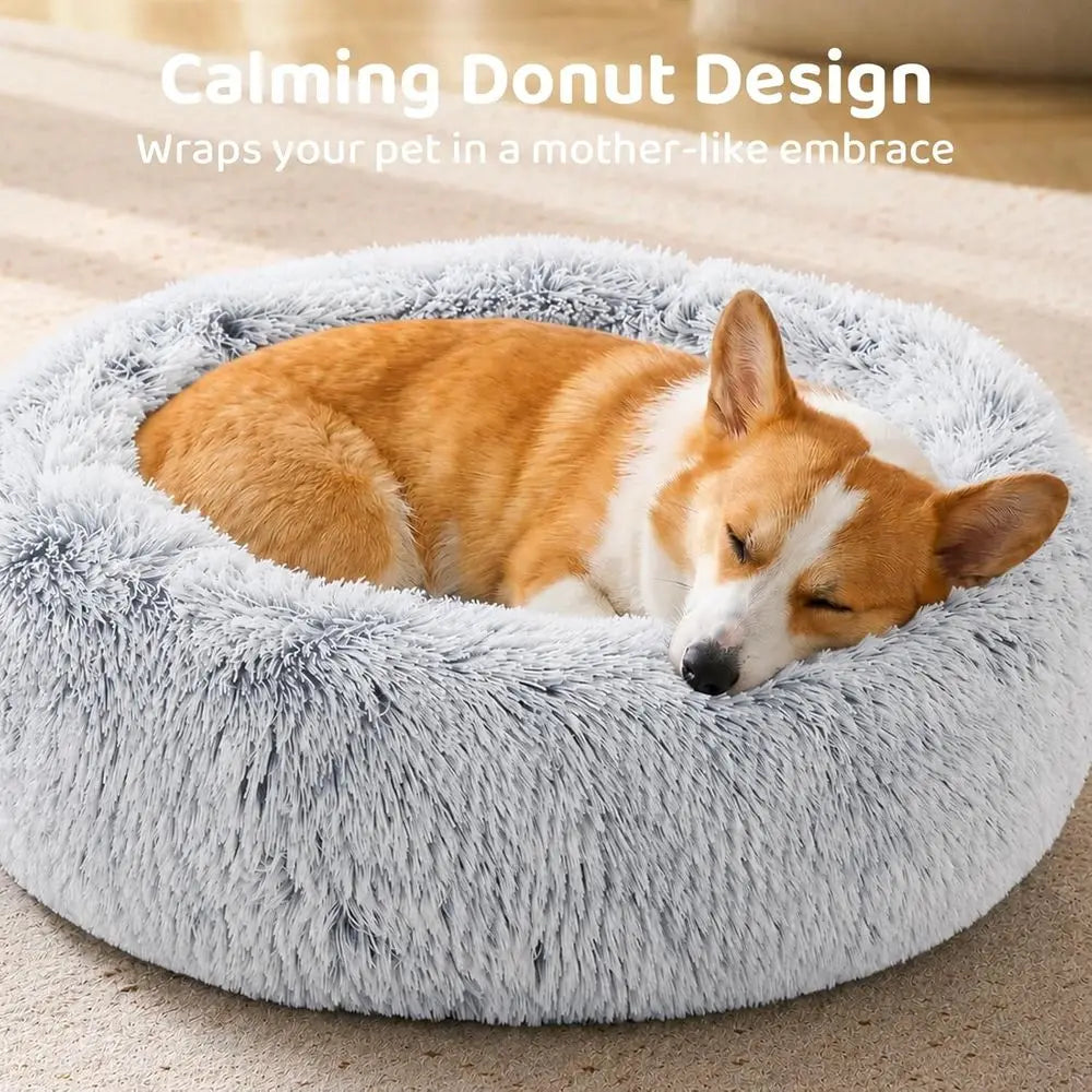 Calming Donut Dog Bed With Washable Cover Non Skid Bottom