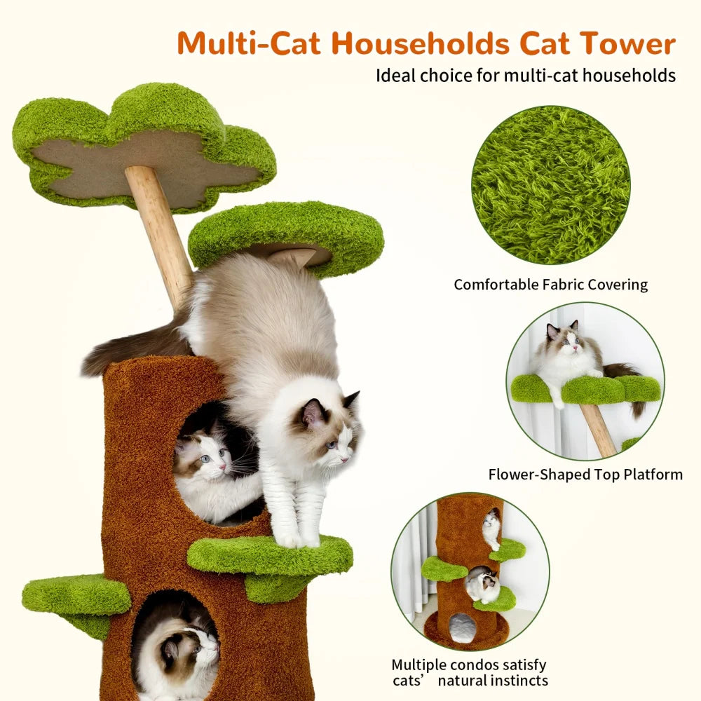 BORWART Luxury Wood Cat Tree Tower With Condo Bed And Scratching Post