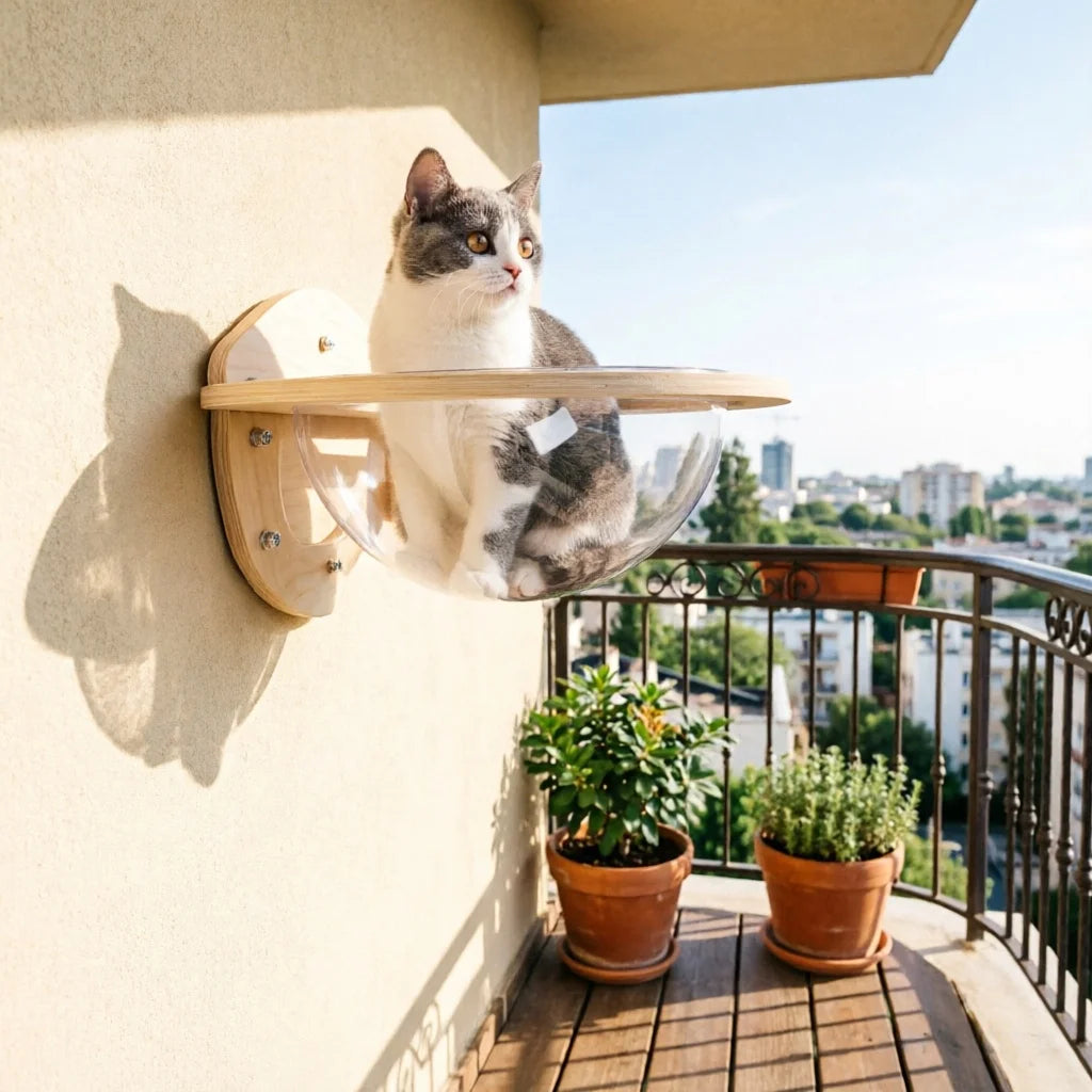 Clear Space Capsule Cat House Wall Mounted With Wooden Frame