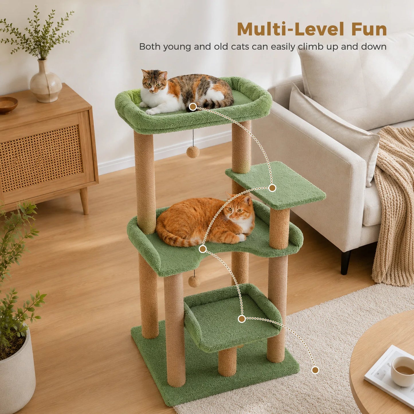PAWZ Road Multi-Level Cat Tree With Sisal Scratching Posts And Top Perch