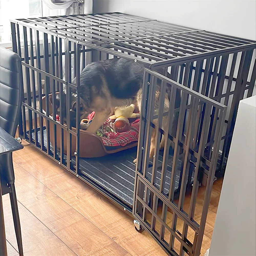 BORWART Heavy Duty Dog Crate Square Tube with Lockable Wheels