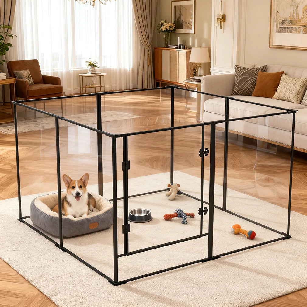 Borwart Acrylic Pet Playpen With Aluminum Frame For All Pets